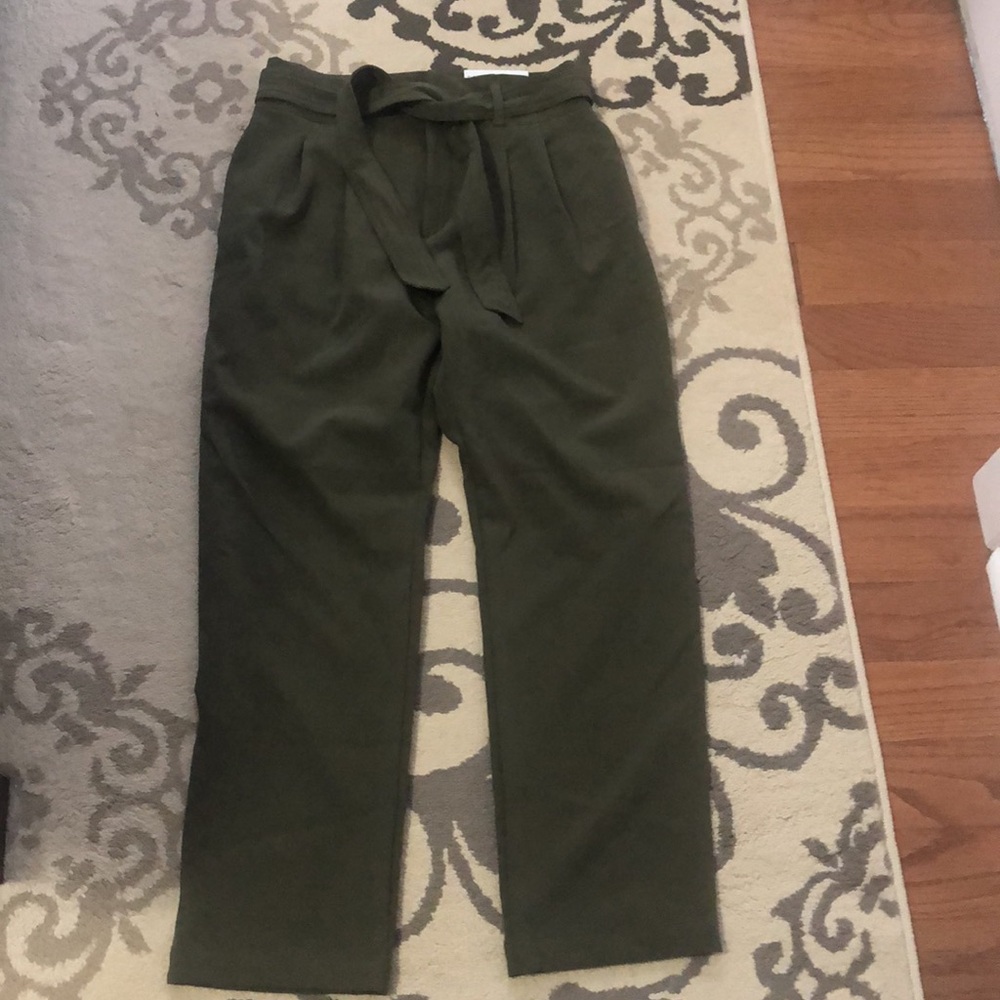 NWT Ann Taylor Olive Green High Waist Tapered Cropped Paperbag Ankle Pants Small - Picture 3 of 6